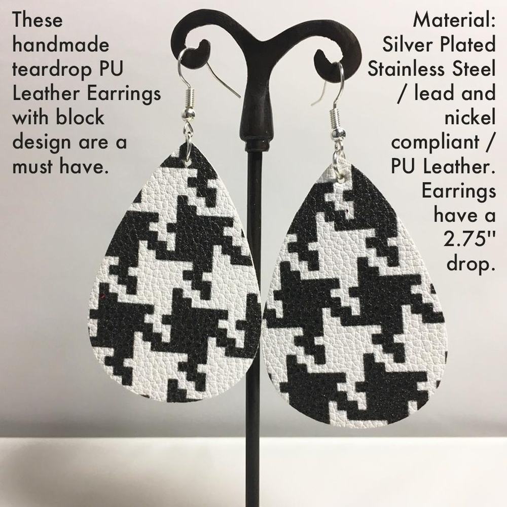 Block Pattern Teardrop Earrings NEW - Picture 3 of 5